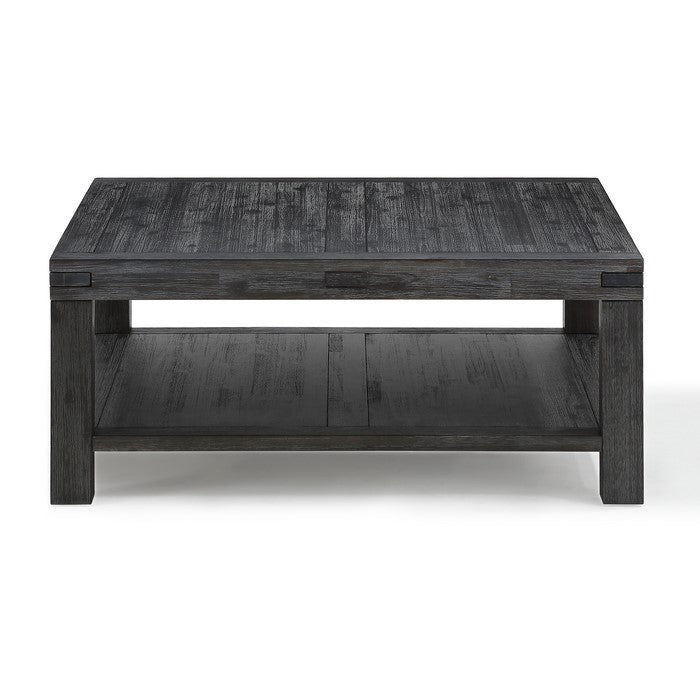 Square Coffee Table with Block Legs and 1 Open Shelf, Dark Gray