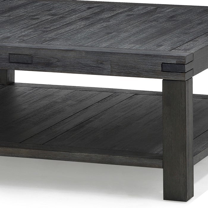 Square Coffee Table with Block Legs and 1 Open Shelf, Dark Gray