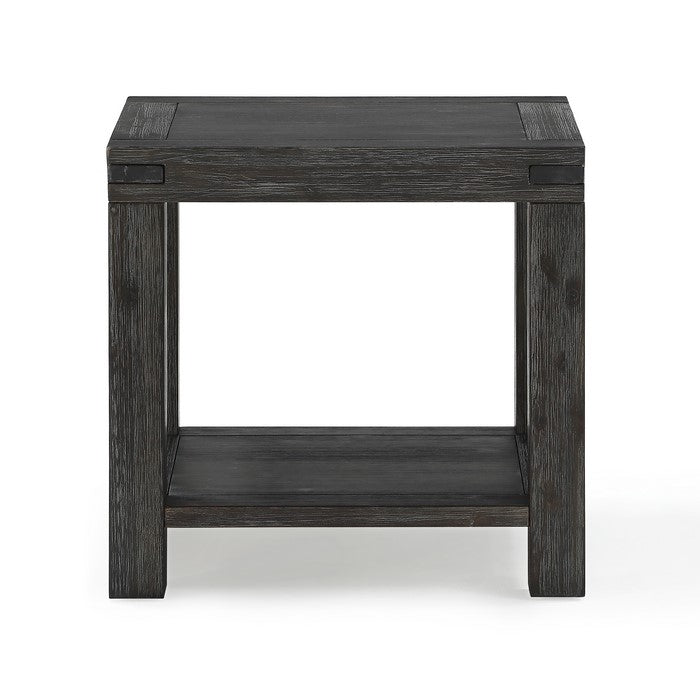 Wooden End Table with Block Legs and Open Shelf, Dark Gray
