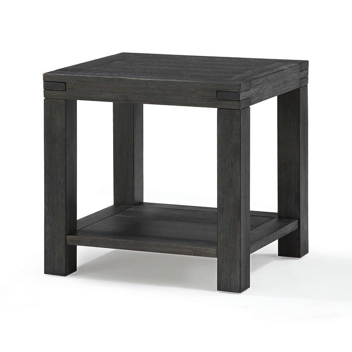 Wooden End Table with Block Legs and Open Shelf, Dark Gray
