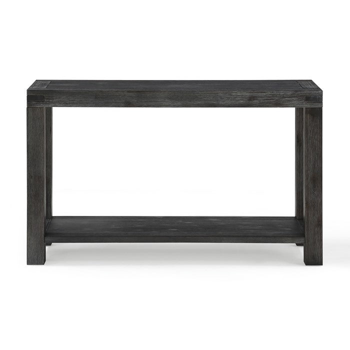 Wooden Console Table with Block Legs and Open Shelf, Dark Gray