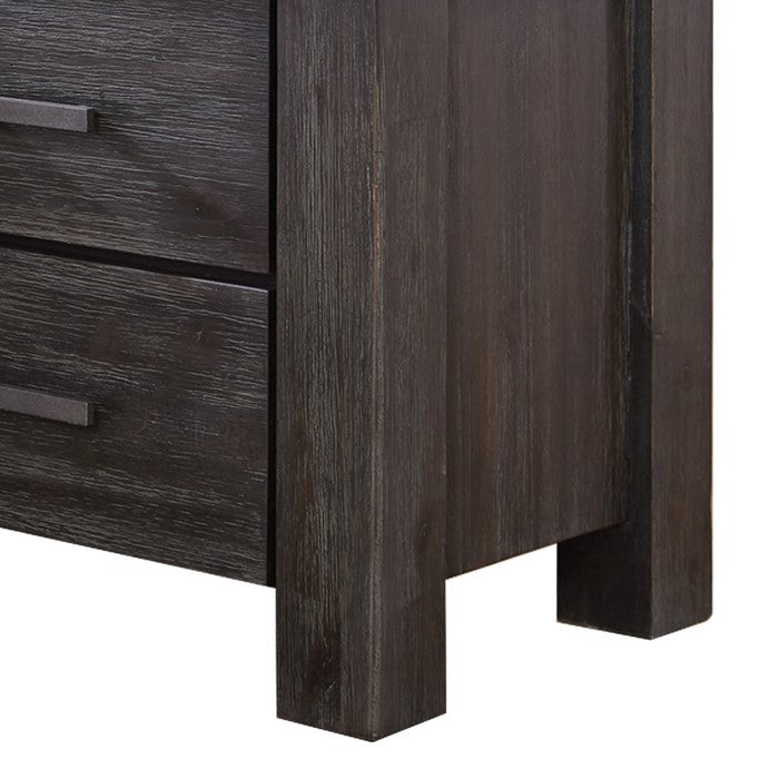 2 Drawer Nightstand with Block Legs and Metal Bar Pulls, Dark Gray