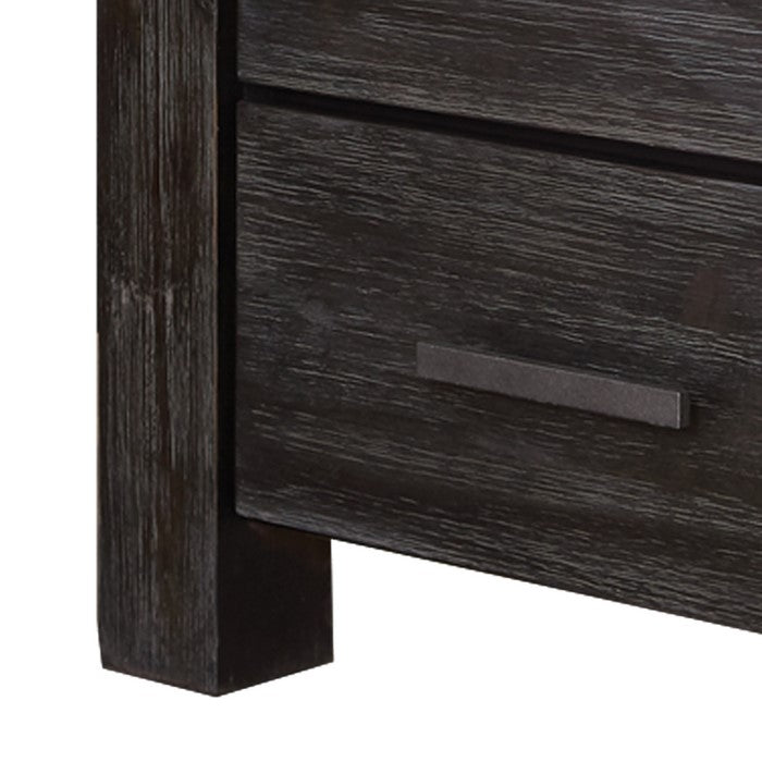 2 Drawer Nightstand with Block Legs and Metal Bar Pulls, Dark Gray