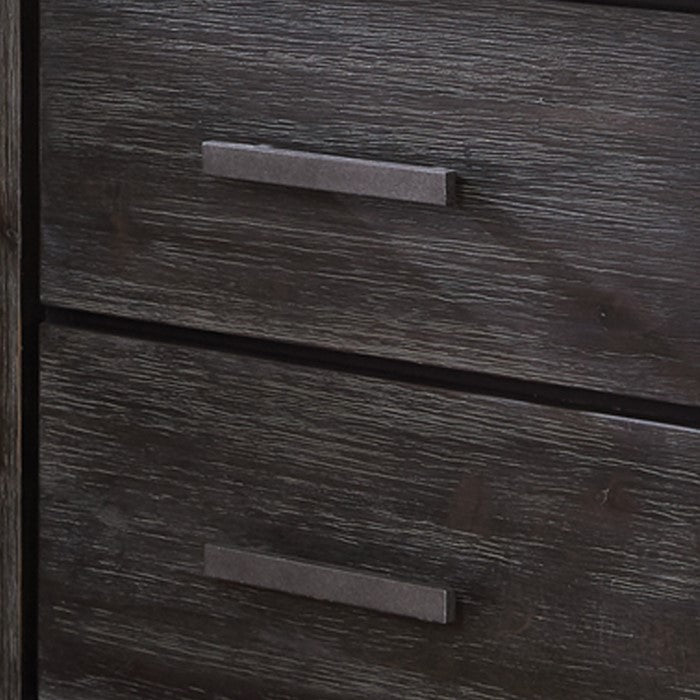 2 Drawer Nightstand with Block Legs and Metal Bar Pulls, Dark Gray