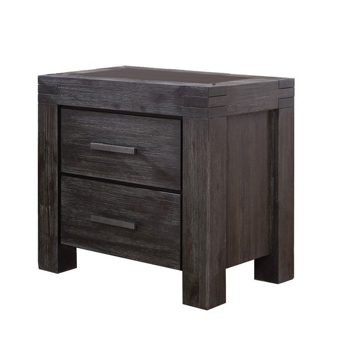 2 Drawer Nightstand with Block Legs and Metal Bar Pulls, Dark Gray
