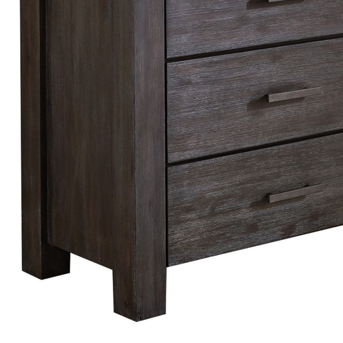 5 Drawer Wooden Chest with Block Legs and Metal Bar Pulls, Dark Gray