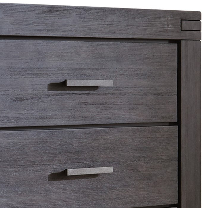 5 Drawer Wooden Chest with Block Legs and Metal Bar Pulls, Dark Gray