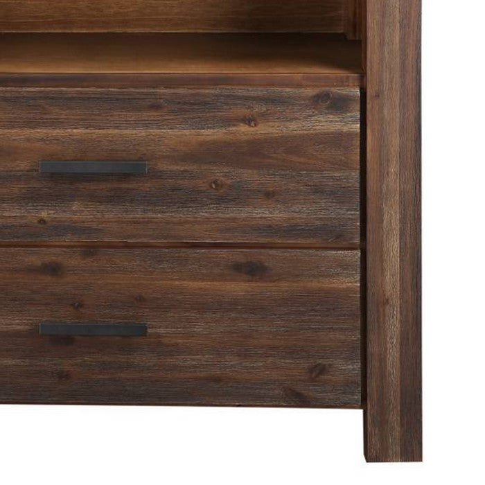 2 Drawer Media Chest with Block Legs and Metal Bar Pulls, Dark Gray