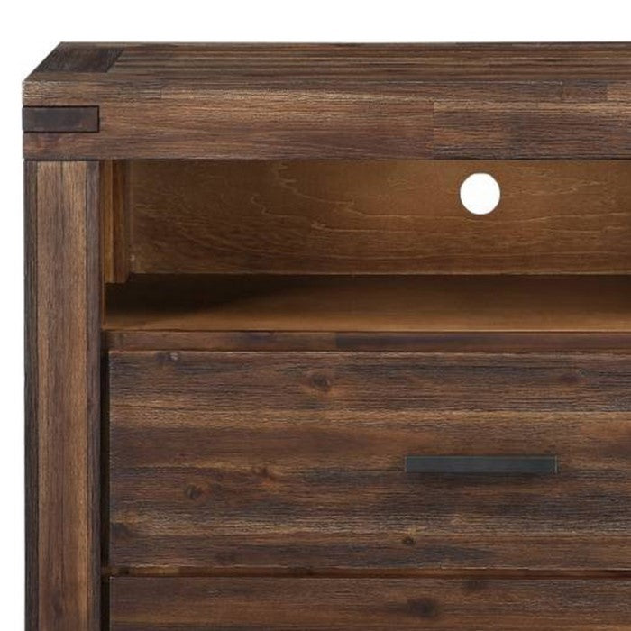2 Drawer Media Chest with Block Legs and Metal Bar Pulls, Dark Gray