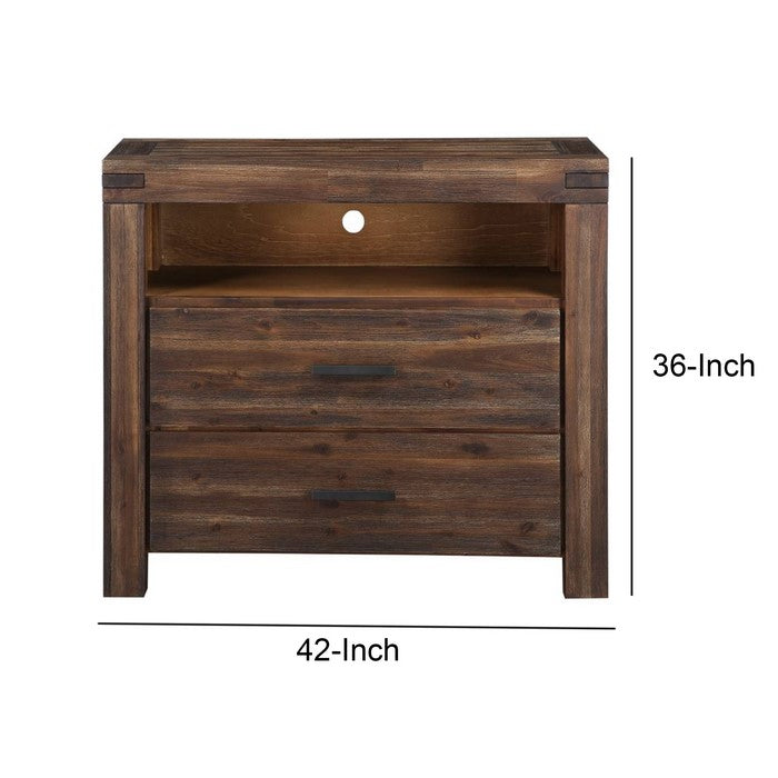 2 Drawer Media Chest with Block Legs and Metal Bar Pulls, Dark Gray