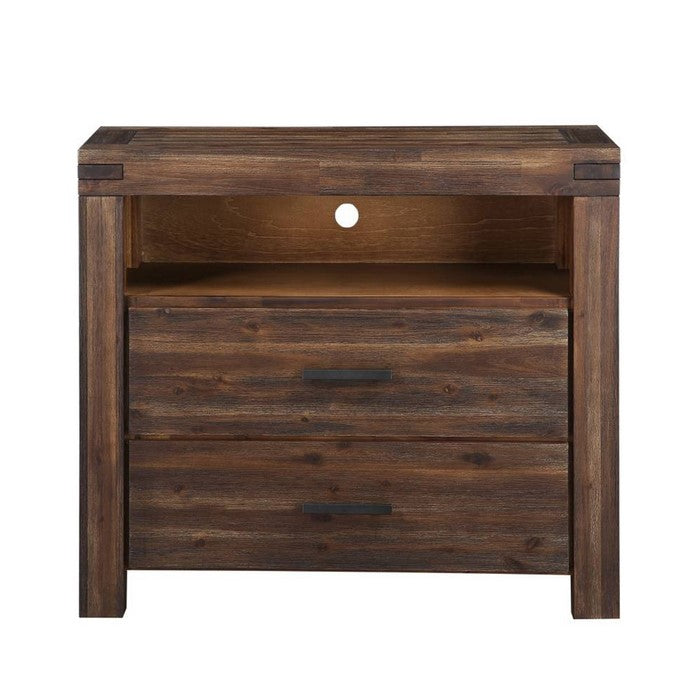 2 Drawer Media Chest with Block Legs and Metal Bar Pulls, Dark Gray