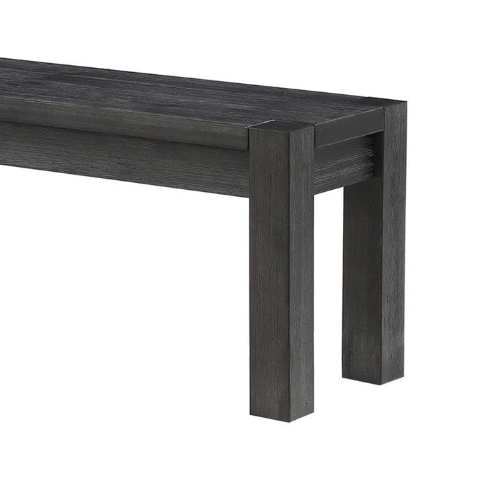 Rustic Style Wooden Bench with Block Legs, Dark Gray
