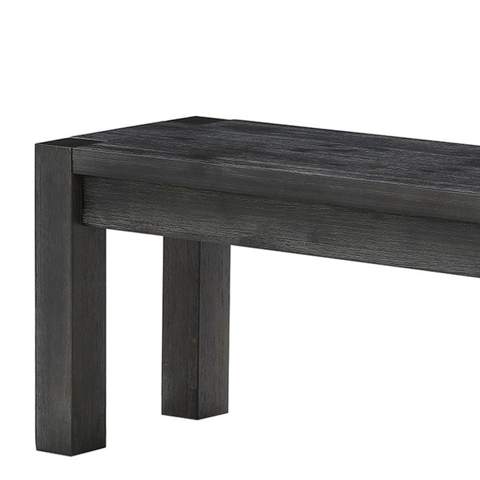 Rustic Style Wooden Bench with Block Legs, Dark Gray