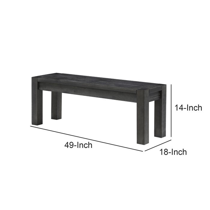 Rustic Style Wooden Bench with Block Legs, Dark Gray