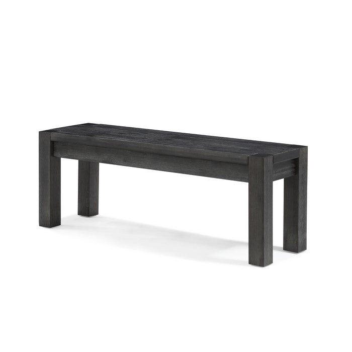 Rustic Style Wooden Bench with Block Legs, Dark Gray