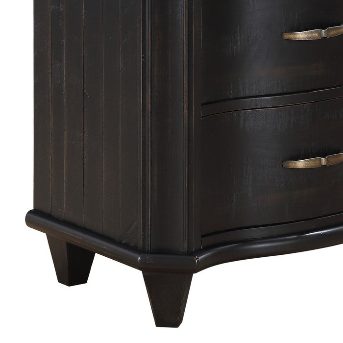2 Drawer Transitional Wooden Nightstand with Bow Front Drawers, Black