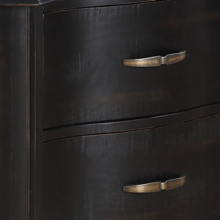 2 Drawer Transitional Wooden Nightstand with Bow Front Drawers, Black