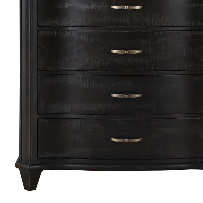 6 Drawer Transitional Style Wooden Chest with Bow Front Drawers, Black