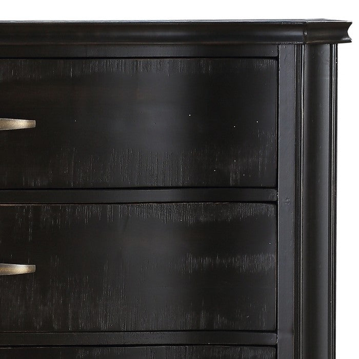 6 Drawer Transitional Style Wooden Chest with Bow Front Drawers, Black