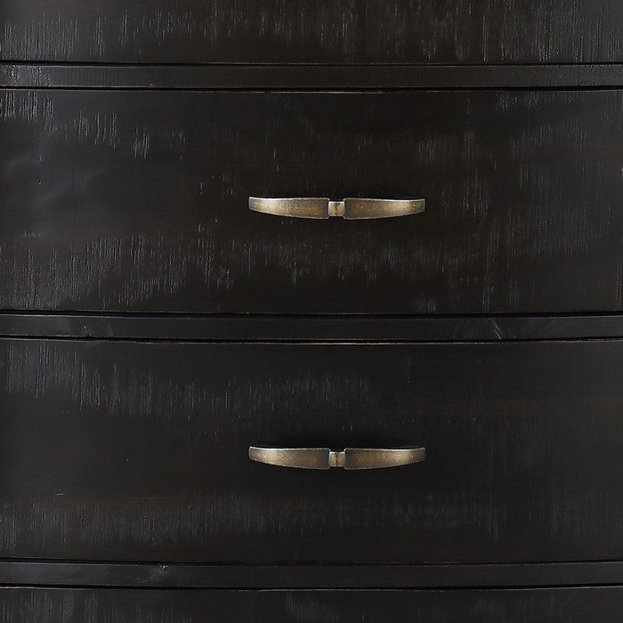 6 Drawer Transitional Style Wooden Chest with Bow Front Drawers, Black