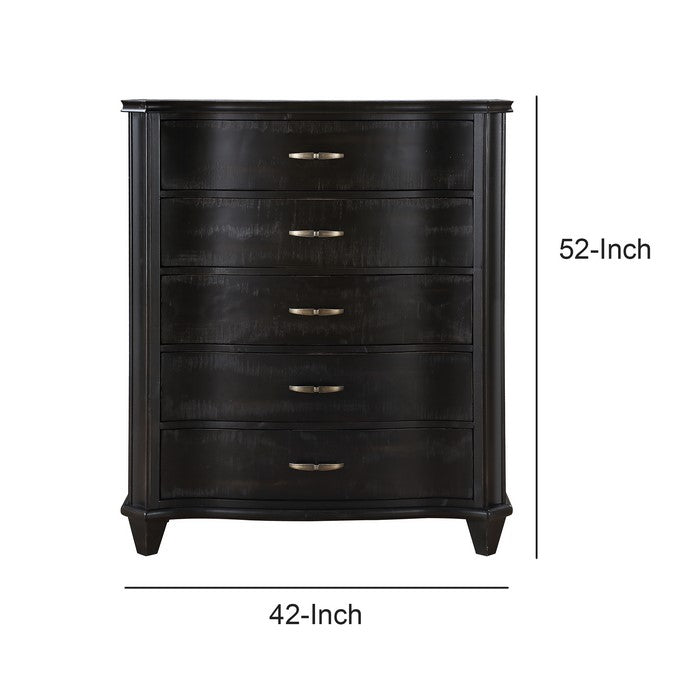6 Drawer Transitional Style Wooden Chest with Bow Front Drawers, Black