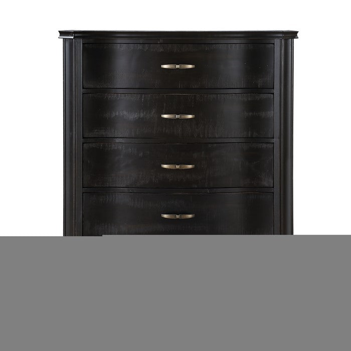 6 Drawer Transitional Style Wooden Chest with Bow Front Drawers, Black