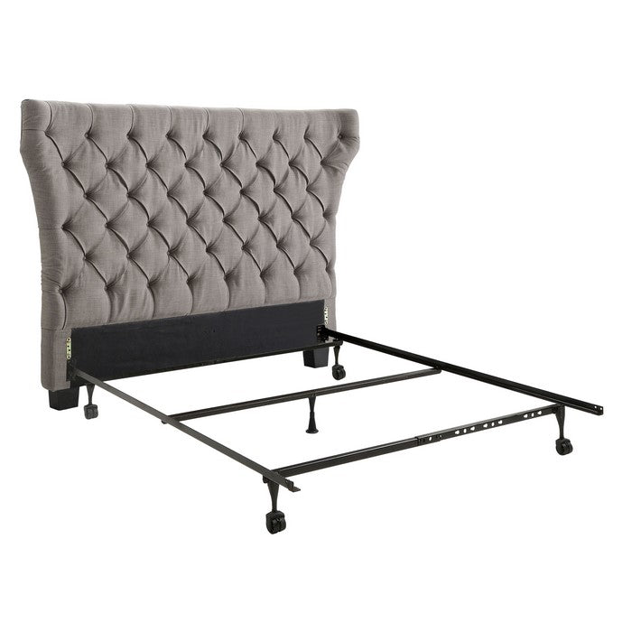 Linen Upholstered Queen Size Button Tufted Headboard, Gray and Black