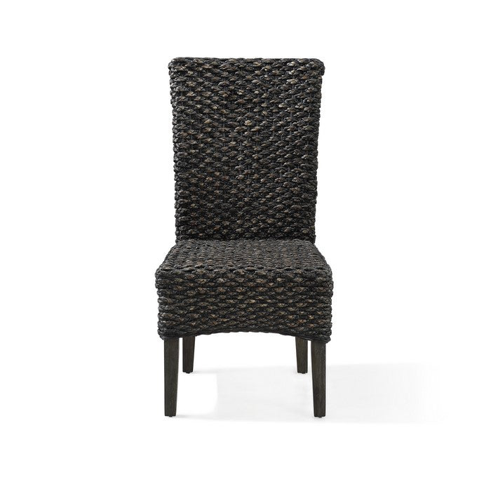 Woven Water Hyacinth Wooden Chair with Tapered Legs, Black