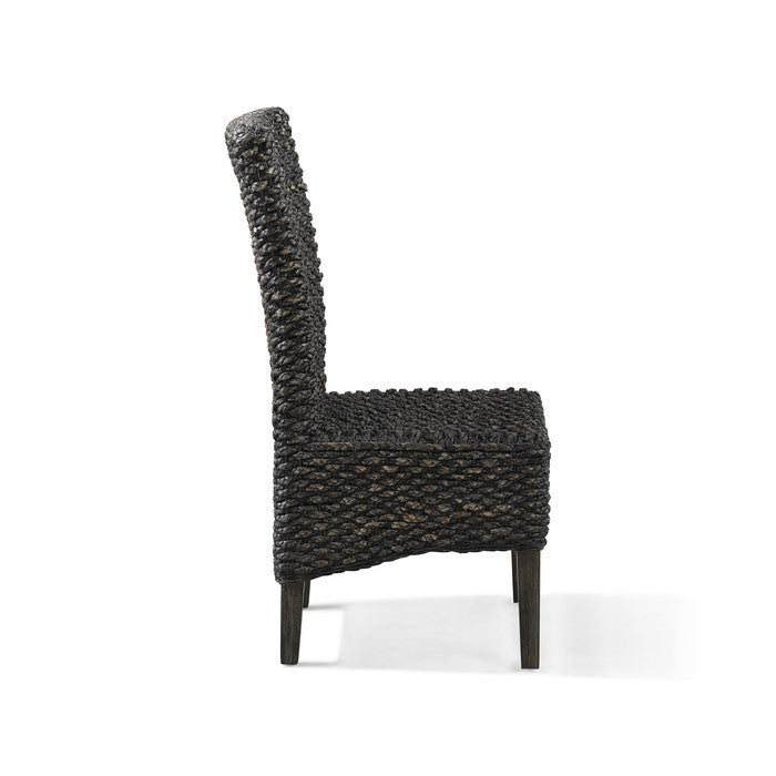Woven Water Hyacinth Wooden Chair with Tapered Legs, Black