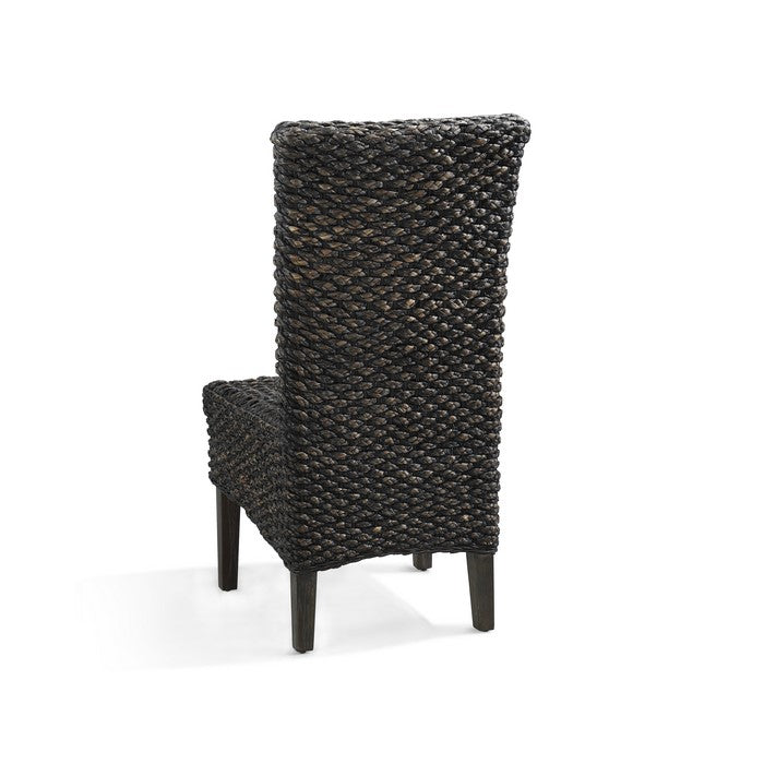 Woven Water Hyacinth Wooden Chair with Tapered Legs, Black
