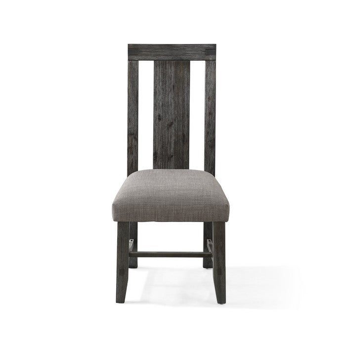 Fabric Upholstered Chair with Chamfered Legs and Slatted Back, Gray