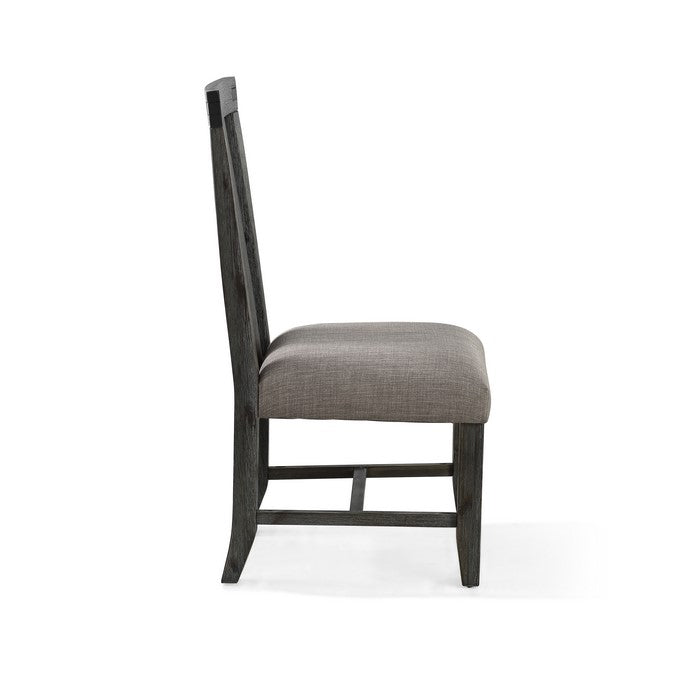 Fabric Upholstered Chair with Chamfered Legs and Slatted Back, Gray