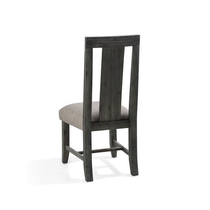 Fabric Upholstered Chair with Chamfered Legs and Slatted Back, Gray