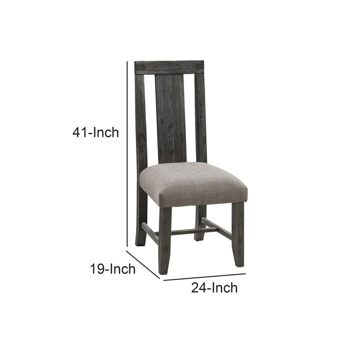 Fabric Upholstered Chair with Chamfered Legs and Slatted Back, Gray