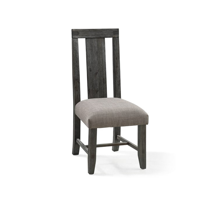 Fabric Upholstered Chair with Chamfered Legs and Slatted Back, Gray