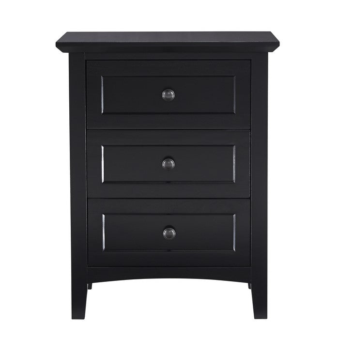 3 Drawer Wooden Nightstand with Tapered Legs and Arched Base, Black