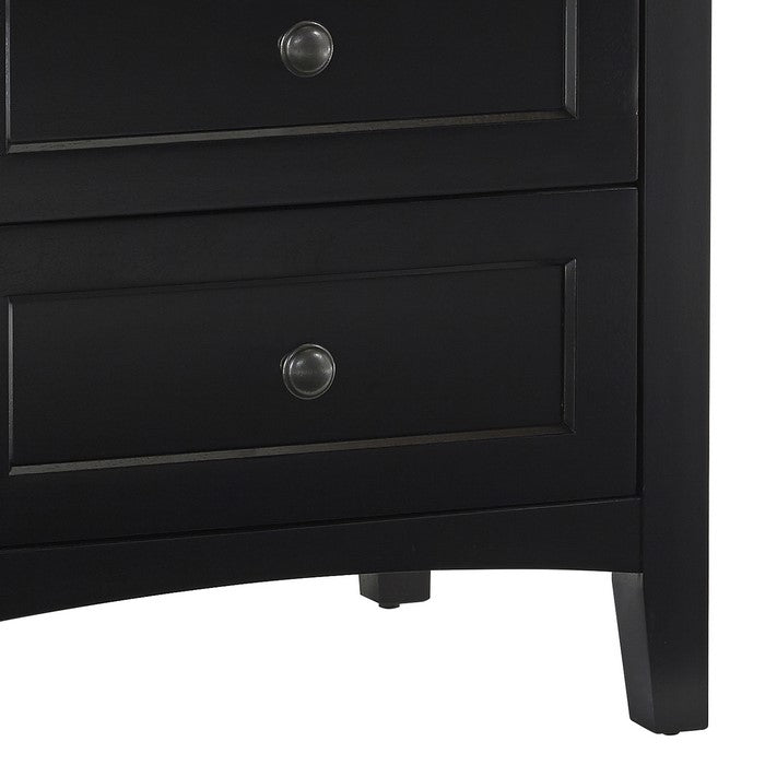3 Drawer Wooden Nightstand with Tapered Legs and Arched Base, Black
