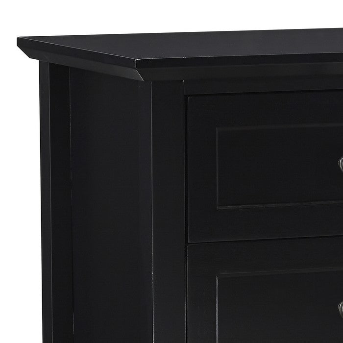 3 Drawer Wooden Nightstand with Tapered Legs and Arched Base, Black