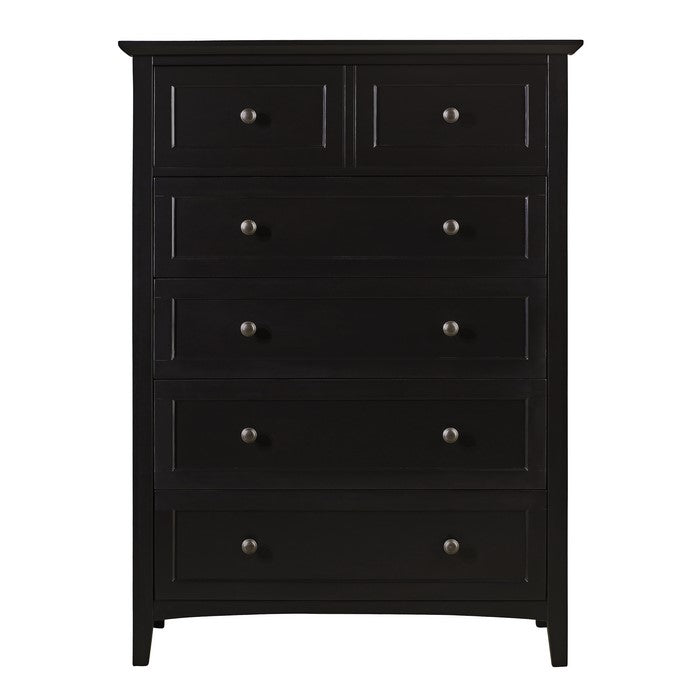 5 Drawer Wooden Chest with Tapered Legs and Arched Base, Black