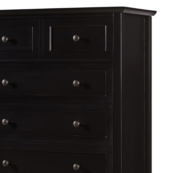 5 Drawer Wooden Chest with Tapered Legs and Arched Base, Black
