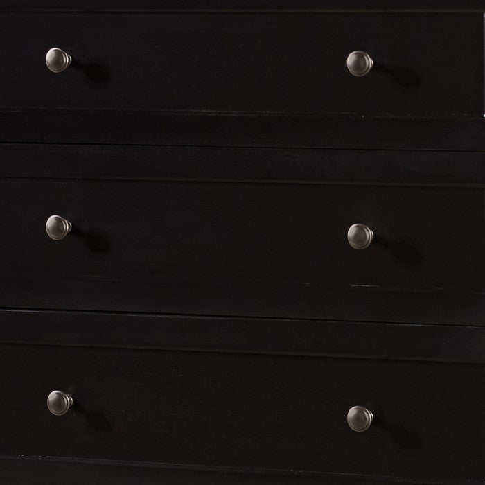 5 Drawer Wooden Chest with Tapered Legs and Arched Base, Black