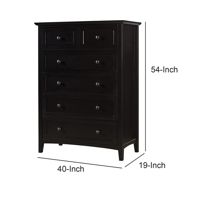 5 Drawer Wooden Chest with Tapered Legs and Arched Base, Black
