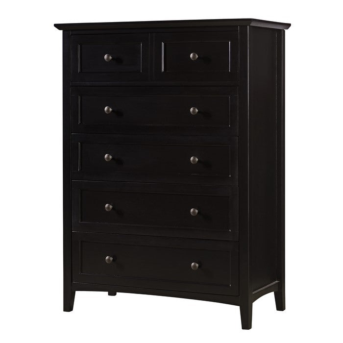 5 Drawer Wooden Chest with Tapered Legs and Arched Base, Black