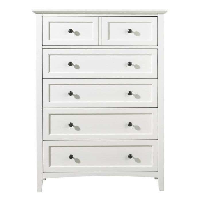 5 Drawer Wooden Chest with Tapered Legs and Arched Base, White