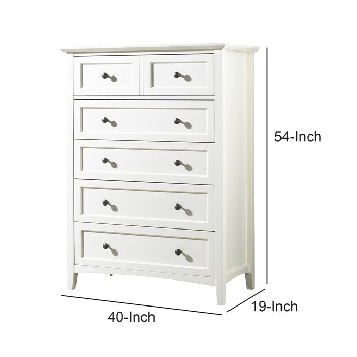 5 Drawer Wooden Chest with Tapered Legs and Arched Base, White