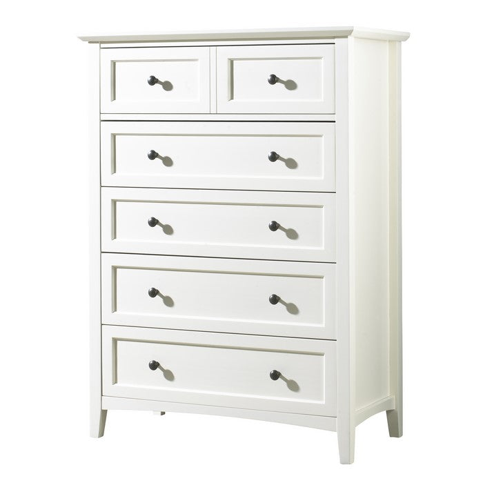 5 Drawer Wooden Chest with Tapered Legs and Arched Base, White