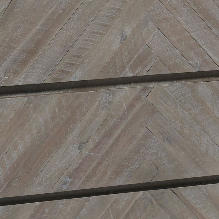 5 Drawer Wooden Chest with Herringbone Pattern, Weathered Brown