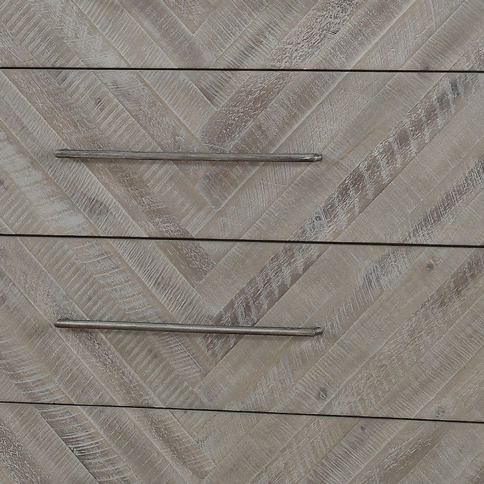5 Drawer Chest with Herringbone Pattern and Bar Handles, Weathered Brown