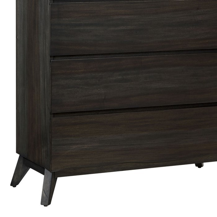 5 Drawer Wooden Chest with Angled Legs and Wavy Front, Brown