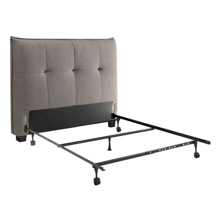 Linen Upholstered Queen Size Headboard with Tufted Details, Gray